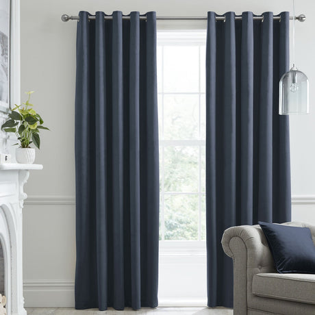 Laurence Llewelyn-Bowen Montrose Velvet Blackout Eyelet Curtains - Navy Light Filtering