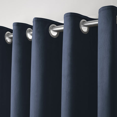 Laurence Llewelyn-Bowen Montrose Velvet Blackout Eyelet Curtains - Navy Light Filtering - Montrose Eyelet Curtains In Navy 3