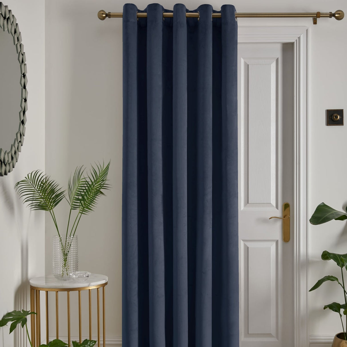 Laurence Llewelyn-Bowen Montrose Blackout Eyelet Single Panel Door Curtain 66 x 84 Inch - Navy Thermal Light Filtering
