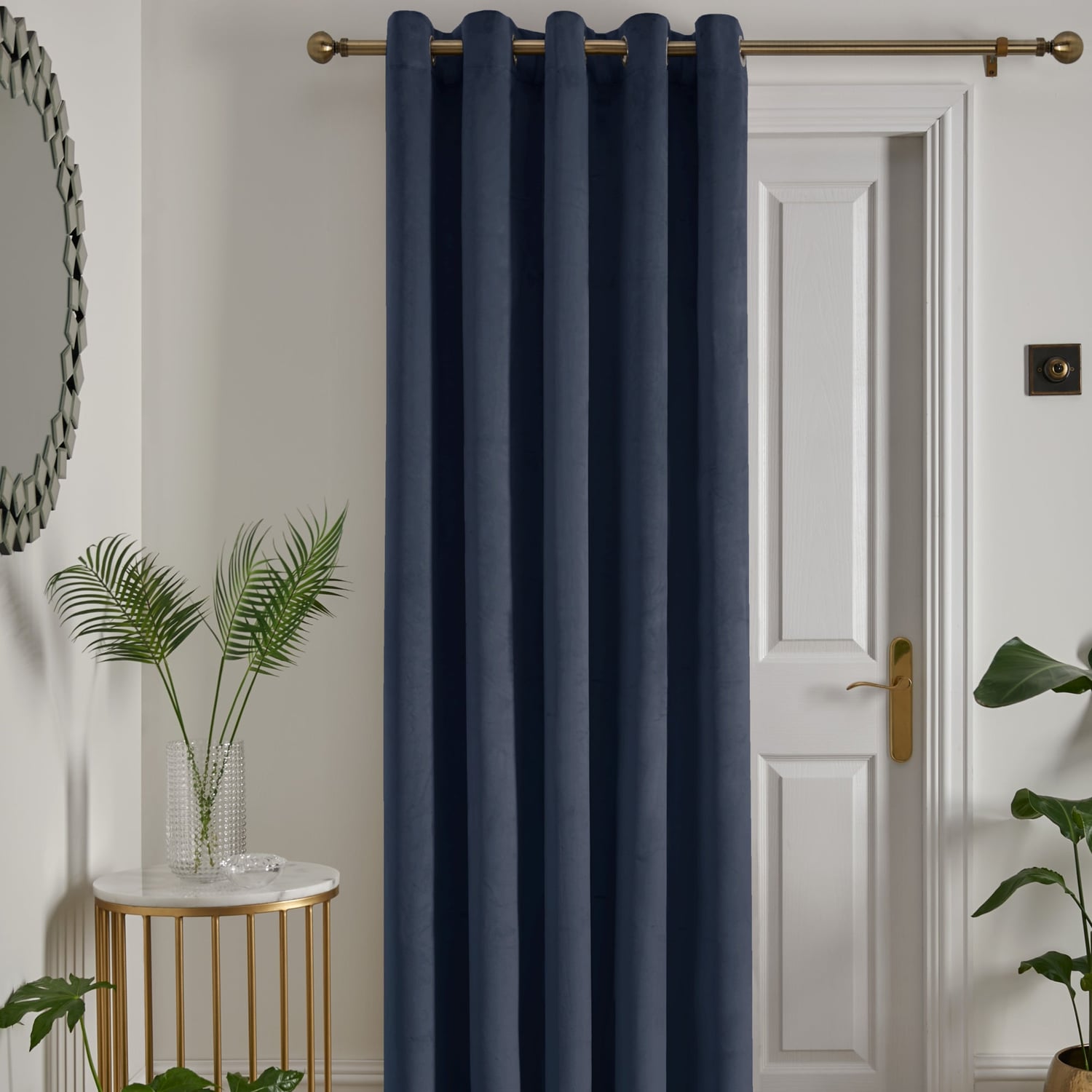 Laurence Llewelyn-Bowen Montrose Blackout Eyelet Single Panel Door Curtain 66 x 84 Inch - Navy Thermal Light Filtering
