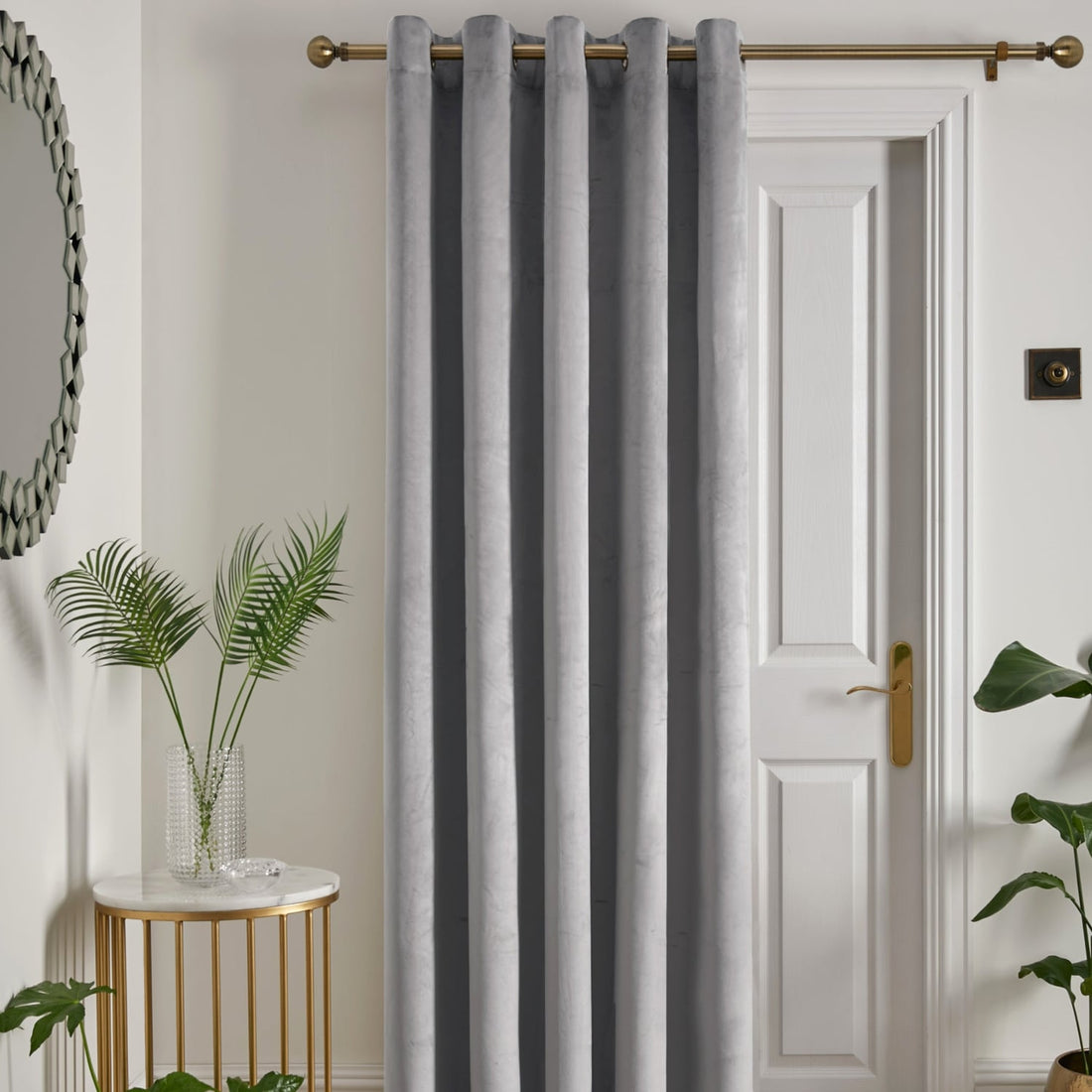 Laurence Llewelyn-Bowen Montrose Eyelet Single Panel Silver Velvet Thermal Blackout Door Curtain 66 x 84 Inch