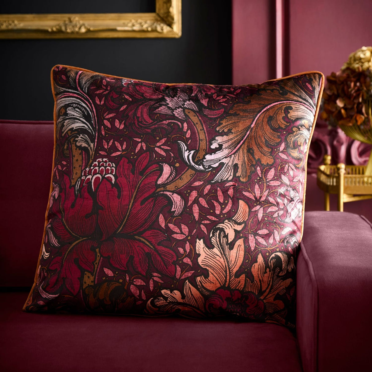 Laurence Llewelyn-Bowen Morris Major Chintz Cushion Cover 55cm x 55cm - Burgundy