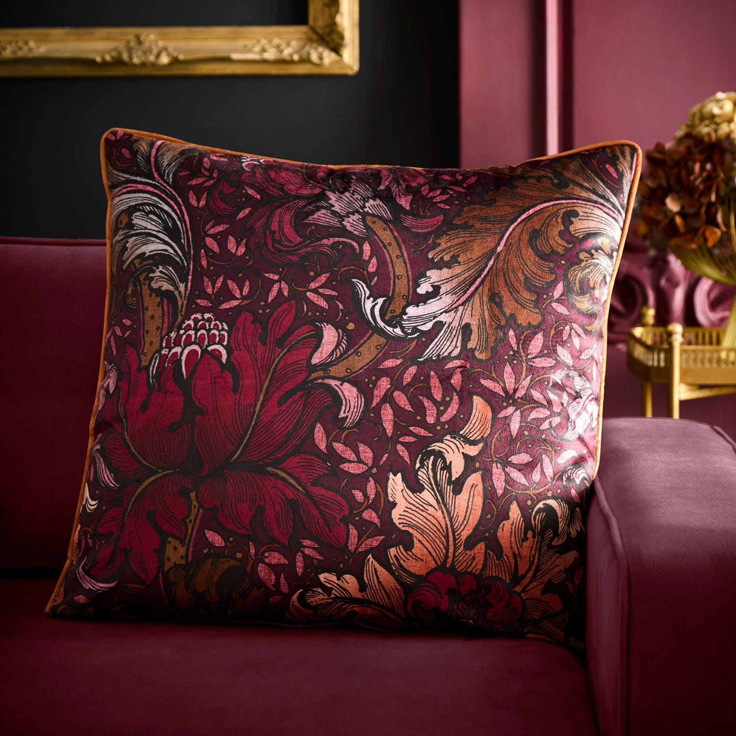 Laurence Llewelyn-Bowen Morris Major Chintz Cushion Cover 55cm x 55cm - Burgundy