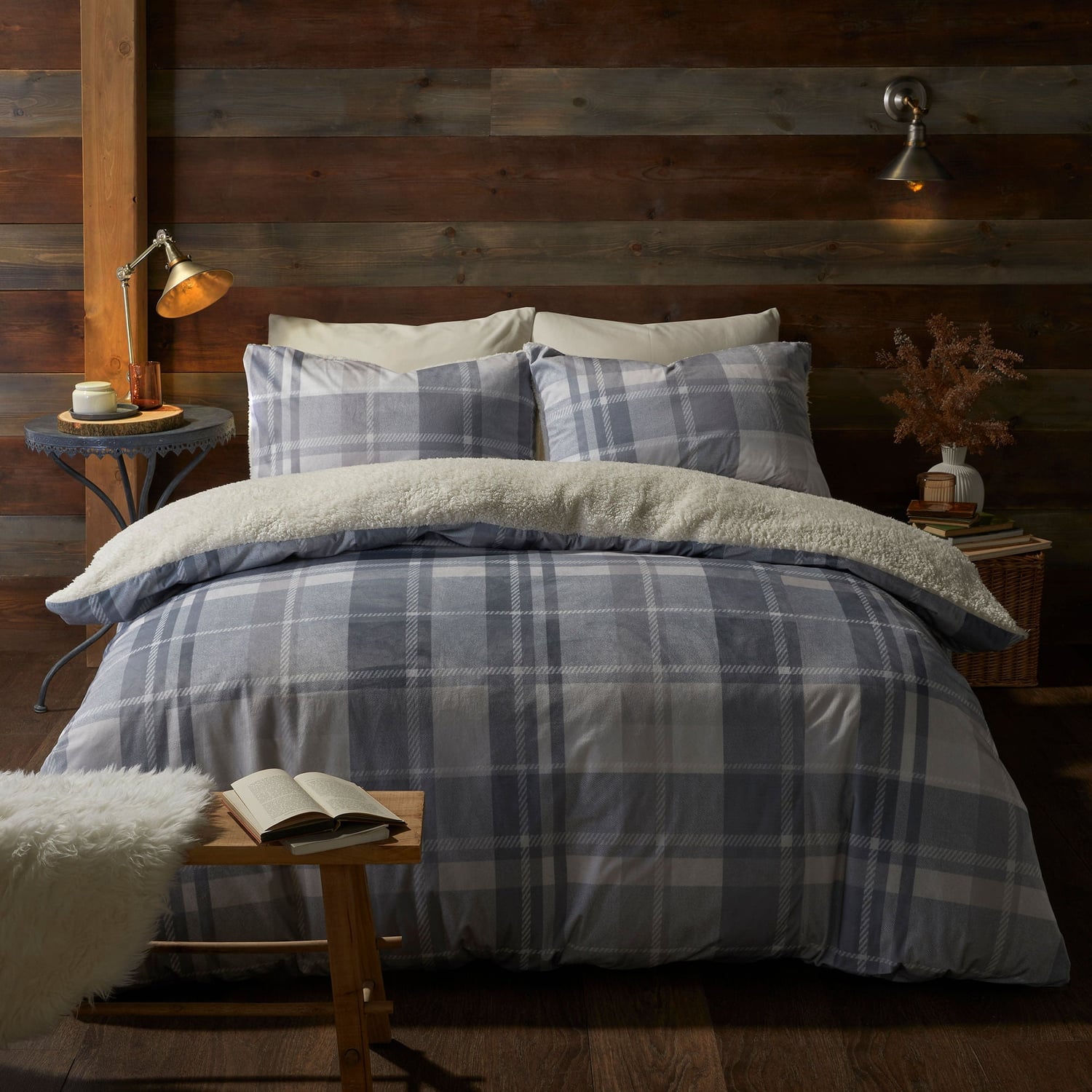 Snug Mulford Check Cosy Microfibre Duvet Cover Set - Grey