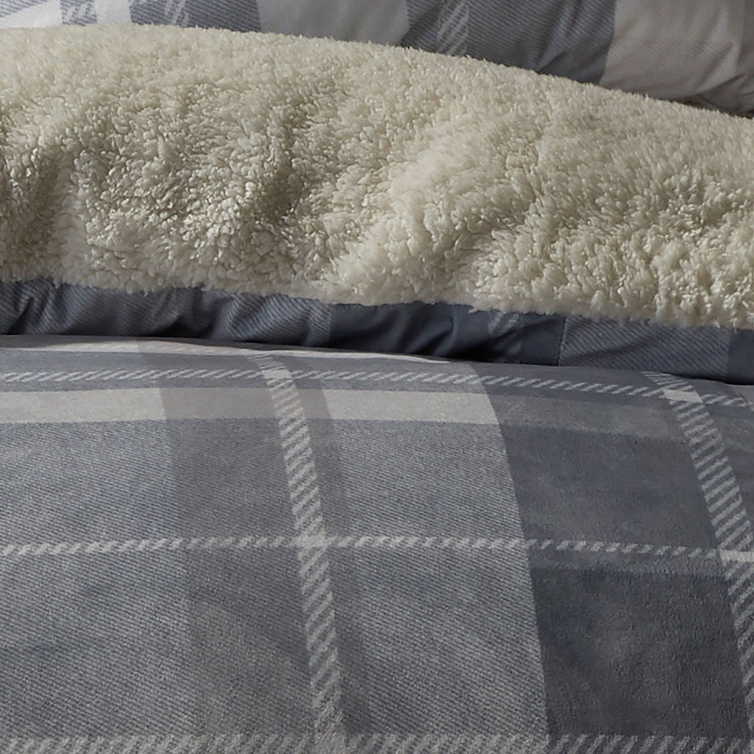 Snug Mulford Check Cosy Microfibre Duvet Cover Set - Grey - Mulford Check Duvet Cover Set In Grey 3