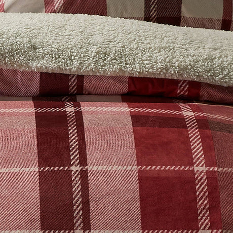 Snug Mulford Check Cosy Microfibre Duvet Cover Set - Red - Mulford Check Duvet Cover Set In Red 3