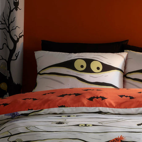 Mummy Glow In The Dark Halloween Polycotton Duvet Cover Set - Mummy Halloween Duvet Cover Set In White 2