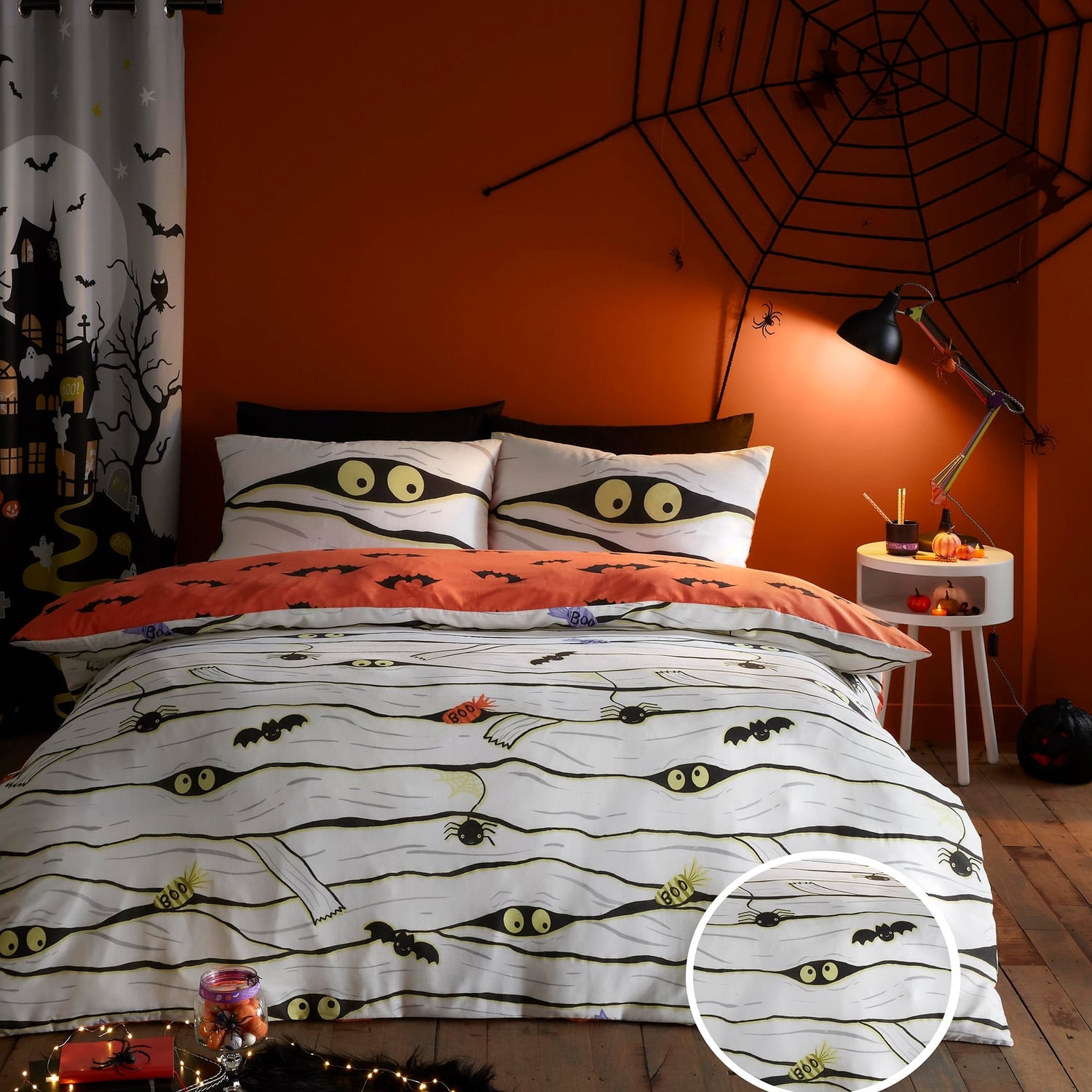 Mummy Glow In The Dark Halloween Polycotton Duvet Cover Set - Mummy Halloween Duvet Cover Set In White 5