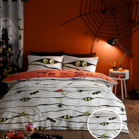 Mummy Glow In The Dark Halloween Polycotton Duvet Cover Set - Mummy Halloween Duvet Cover Set In White 5