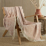 Myan 100% Cotton Woven Tasselled Throw – Terracotta – 130cm x 180cm