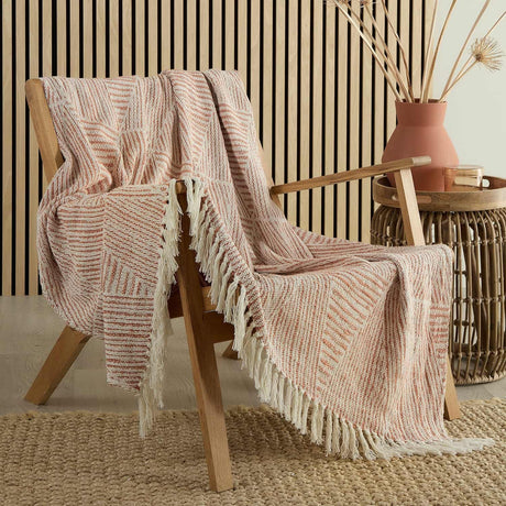 Myan 100% Cotton Woven Tasselled Throw – Terracotta – 130cm x 180cm