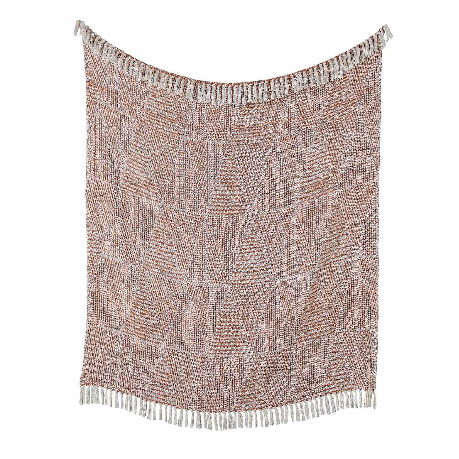 Myan 100% Cotton Woven Tasselled Throw – Terracotta – 130cm x 180cm - Myan Throw In Terracotta 130 X 180Cm 2
