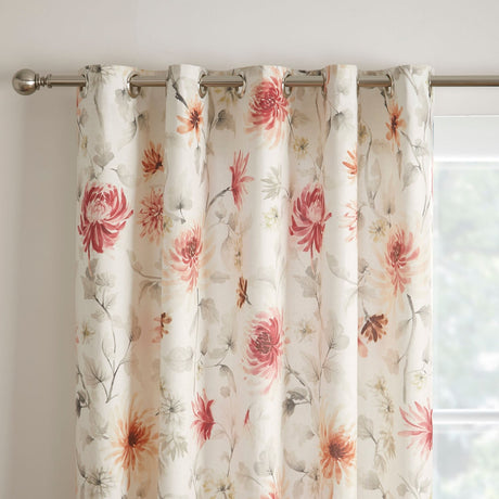 Nadia Floral Beige Eyelet Curtains Light Filtering - Nadia Eyelet Curtains In Red 2