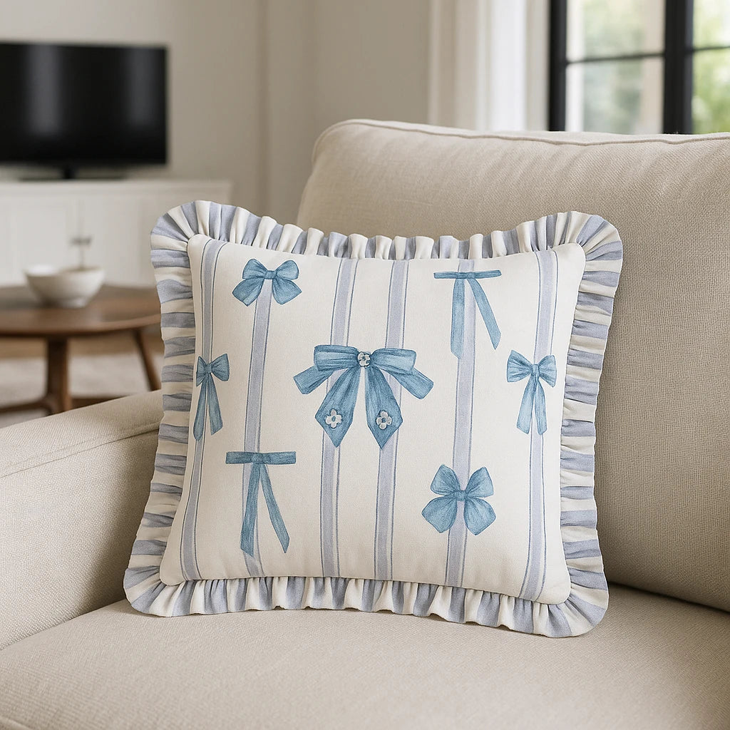 Noortje Ruffle Bow 100% Cotton Multicolour Cushion Cover or Filled Cushion 43cm x 43cm