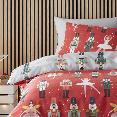 Nutcracker Red Christmas Polycotton Duvet Cover Set - Nutcracker Christmas Duvet Cover Set In Red 2