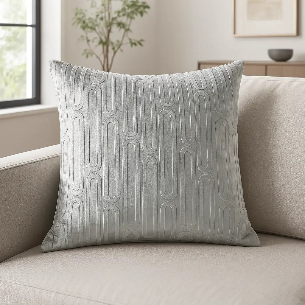 Oboe Geometric Velvet Cushion Cover 45cm x 45cm (18"x18") - Silver