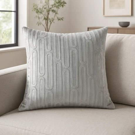 Oboe Geometric Velvet Cushion Cover 45cm x 45cm (18"x18") - Silver