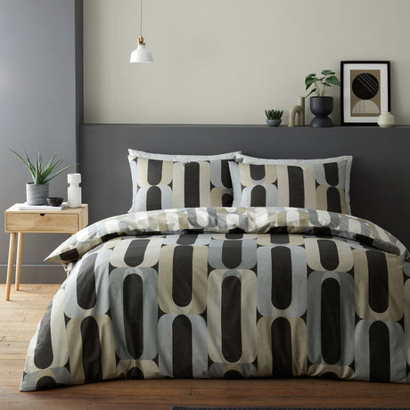 Orea Polycotton Duvet Cover Set Navy Blue and Grey Bedding