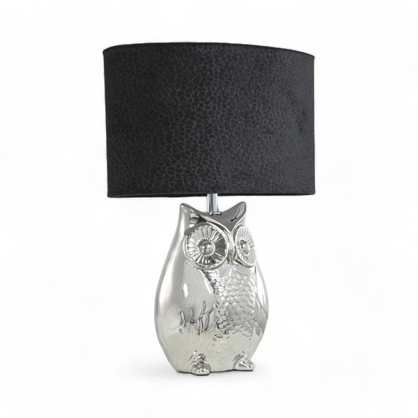 Oscar Owl Silver Table Lamp 37cm