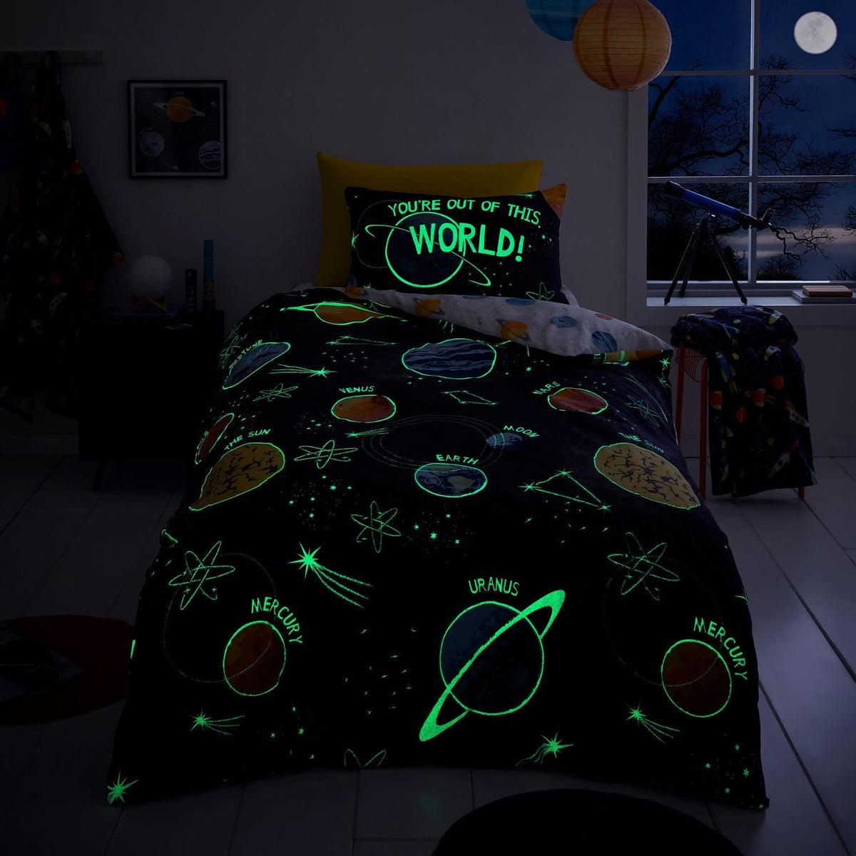 Outer Space Kids Reversible Duvet Cover Set - Outer Space Duvet Cover Set In Black 4