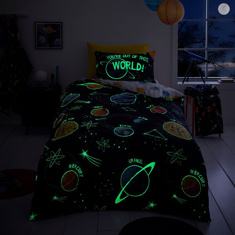Outer Space Kids Reversible Duvet Cover Set - Outer Space Duvet Cover Set In Black 4