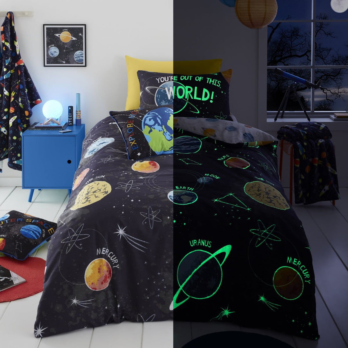 Outer Space Kids Reversible Duvet Cover Set - Outer Space Duvet Cover Set In Black 5