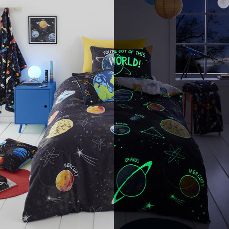 Outer Space Kids Reversible Duvet Cover Set - Outer Space Duvet Cover Set In Black 5