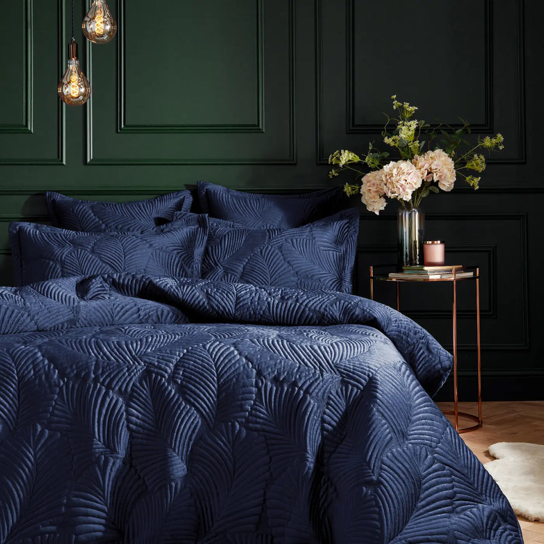 Palmeria Quilted Navy 100% Cotton Duvet Cover Bedding Set