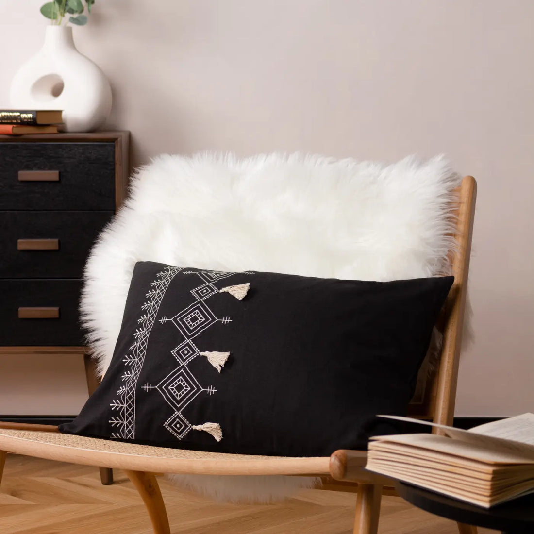 Pritta 100% Cotton Black Cushion Cover 40cm x 60cm