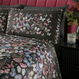 Papillon Butterfly Print Cotton Duvet Cover Set - Charcoal - Papillon Duvet Cover Set In Charcoal 2