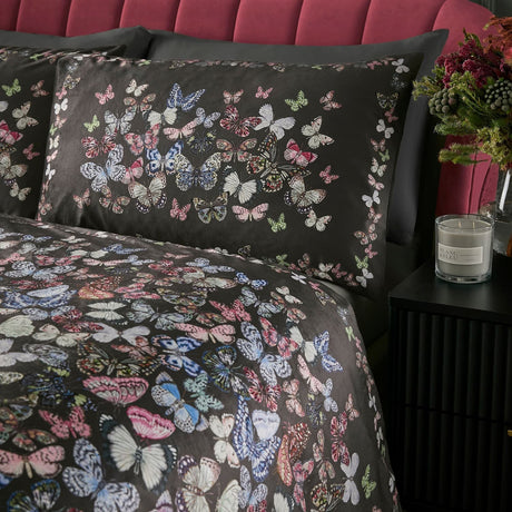 Papillon Butterfly Print Cotton Duvet Cover Set - Charcoal - Papillon Duvet Cover Set In Charcoal 2