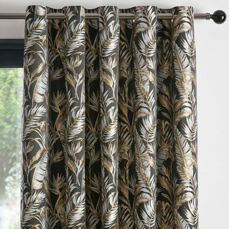 Laurence Llewelyn-Bowen Paradise Palm Eyelet Curtains - Black Thermal Light Filtering - Paradise Palm Eyelet Curtains In Black 2