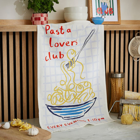 Pasta Lovers Club 100% Cotton Tea Towel Yellow - Pasta Lovers Club Cotton Tea Towel In Yellow 2