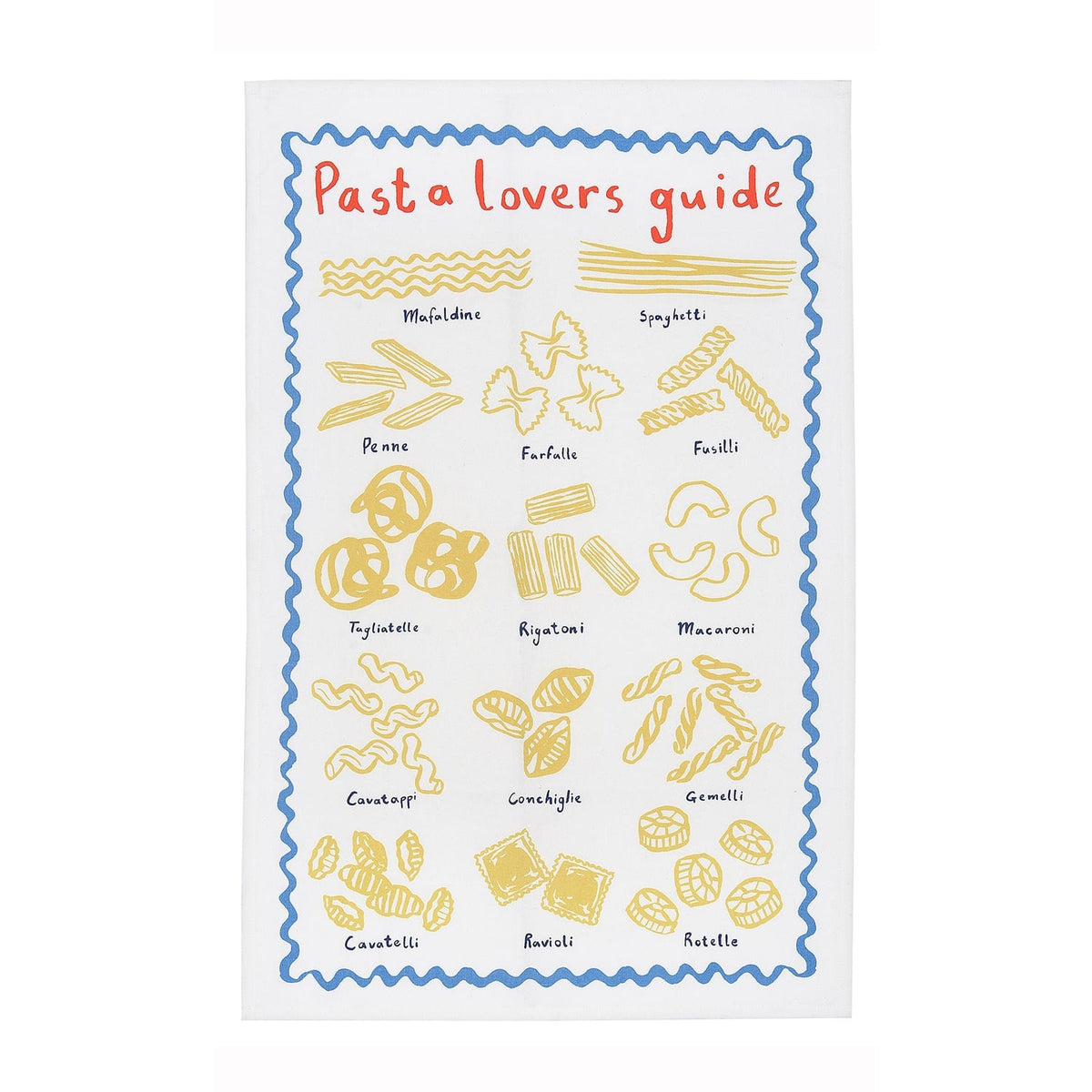 Pasta Lovers Club Guide 100% Cotton Tea Towel Yellow