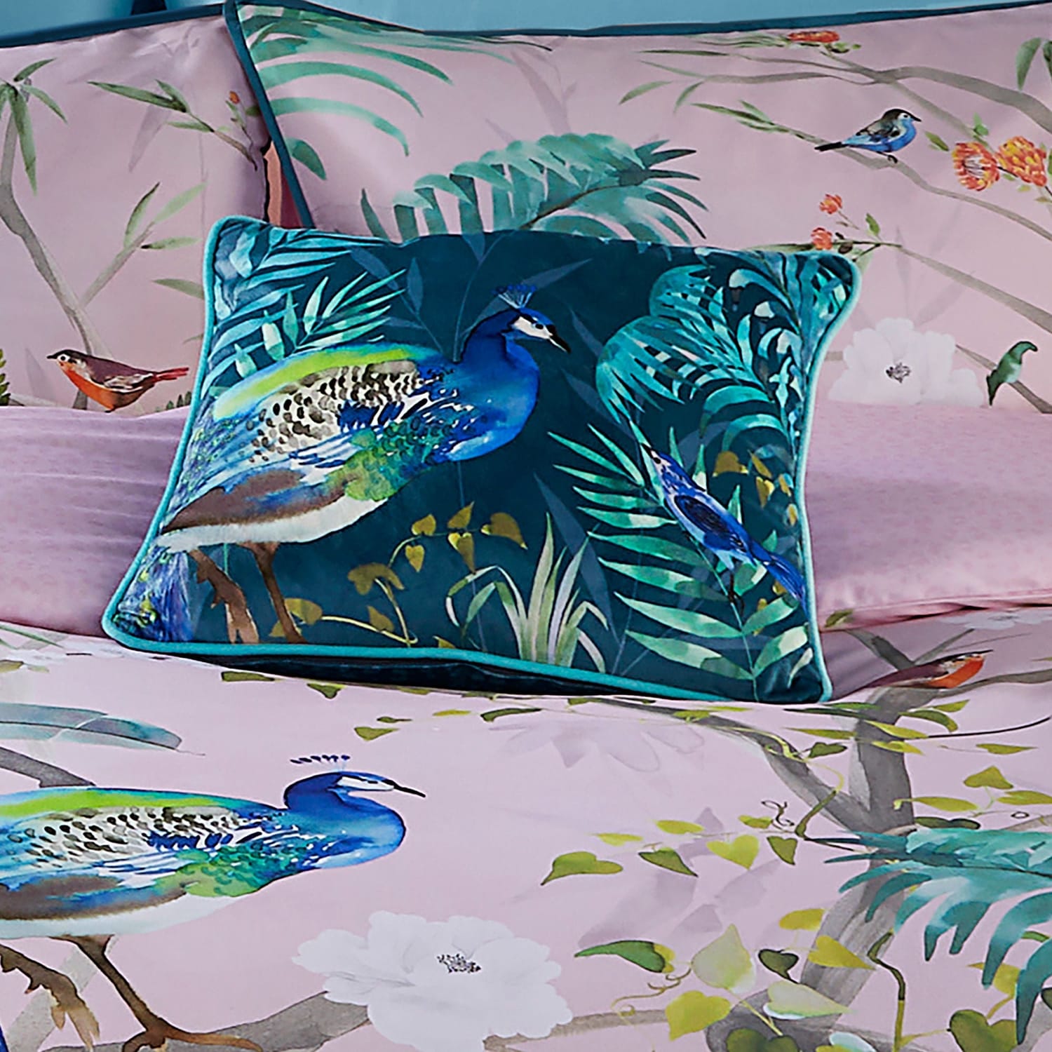 Peacock Jungle Velvet Filled Cushion - Peacock Jungle Cushion In Teal 43 X 43Cm 2