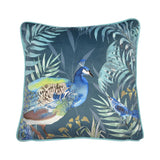 Peacock Jungle Velvet Filled Cushion - Peacock Jungle Cushion In Teal 43 X 43Cm 3