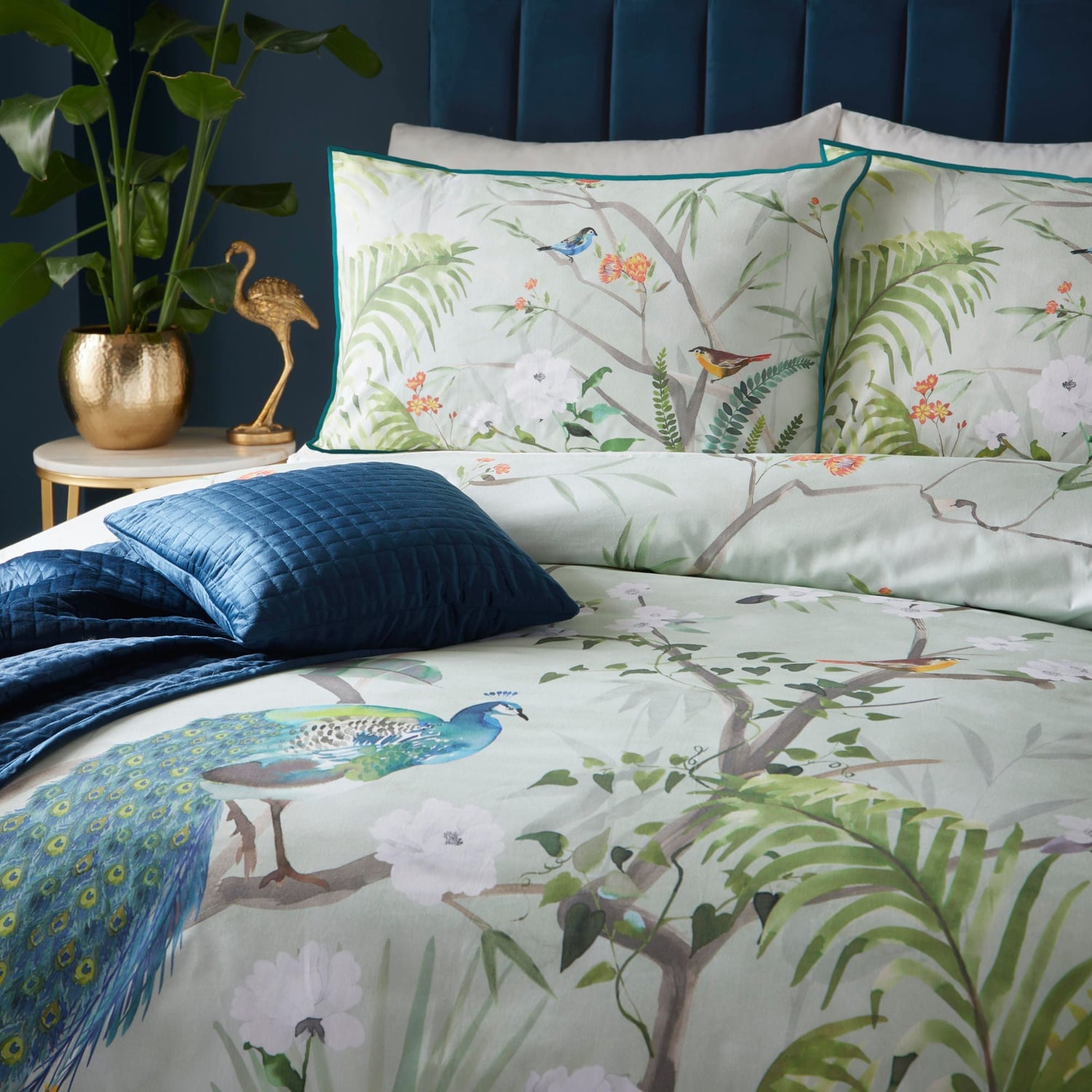 Peacock Jungle Polycotton Duvet Cover Set - Green - Peacock Jungle Duvet Cover Set In Green 3