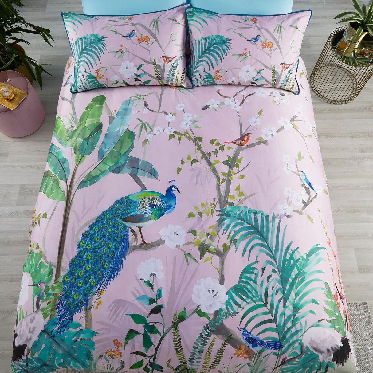 Peacock Jungle Polycotton Duvet Cover Set - Pink - Peacock Jungle Duvet Cover Set In Pink 4