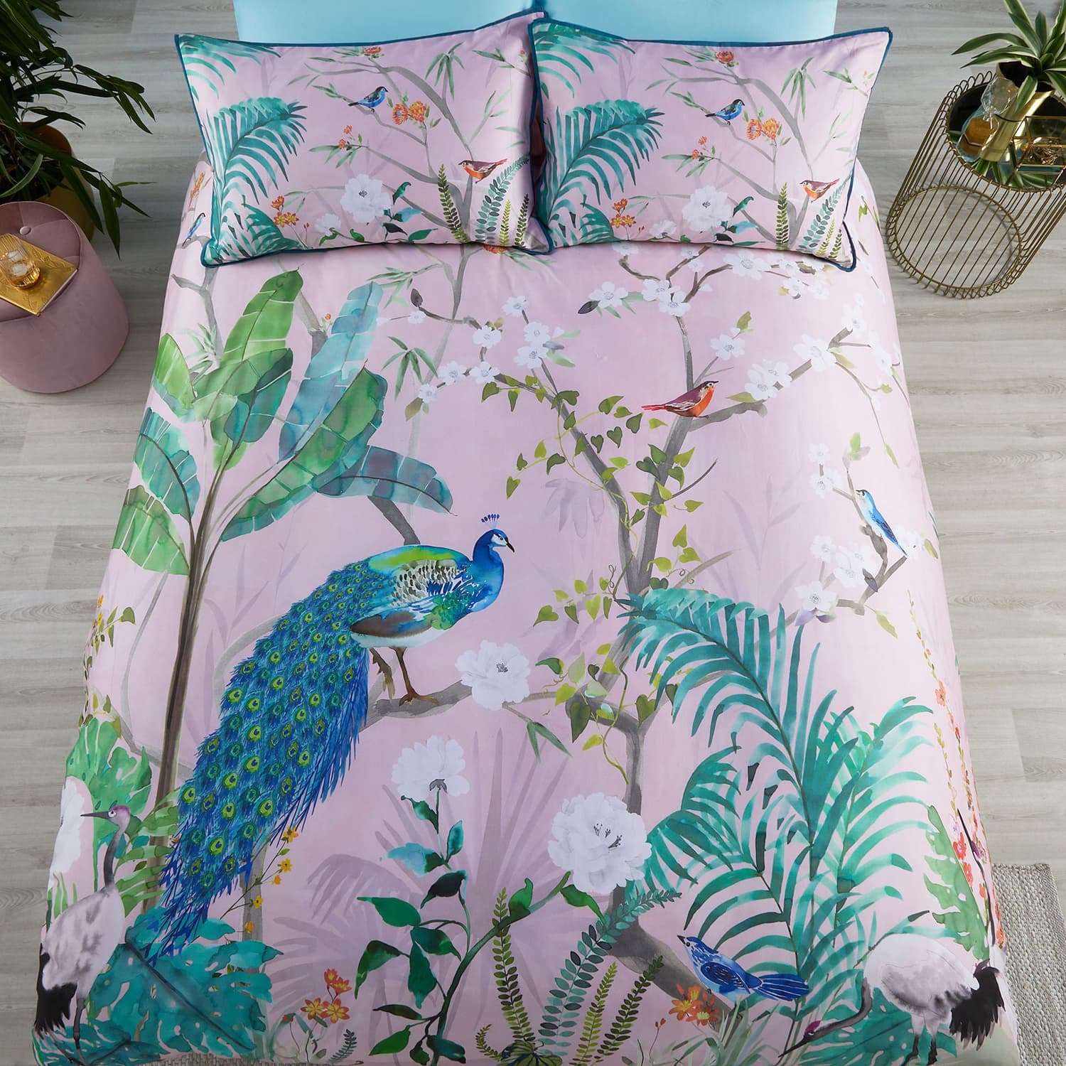 Peacock Jungle Polycotton Duvet Cover Set - Pink - Peacock Jungle Duvet Cover Set In Pink 4