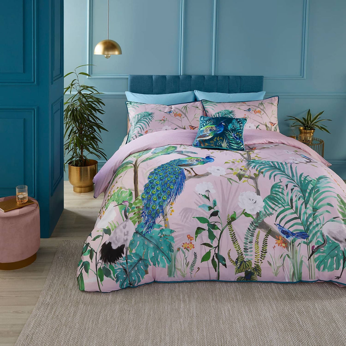 Peacock Jungle Polycotton Duvet Cover Set - Pink - Peacock Jungle Duvet Cover Set In Pink 5