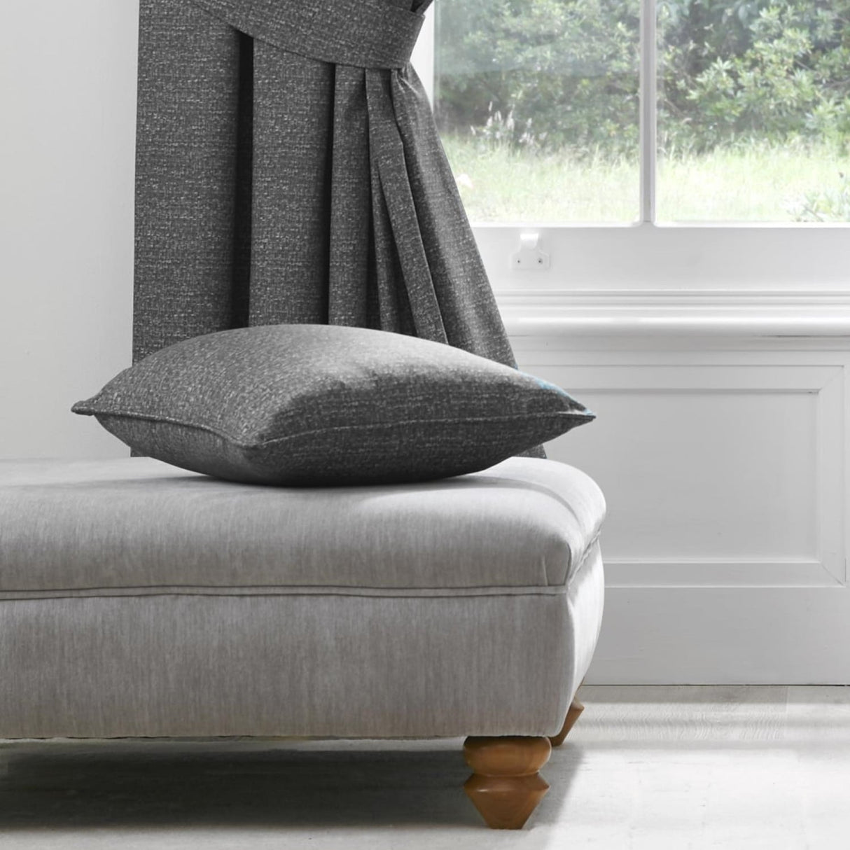 Pembrey Floral Brushed Cotton Cushion Cover 43cm x 43cm - Charcoal - Pembrey Cushion In Charcoal 43 X 43Cm 3