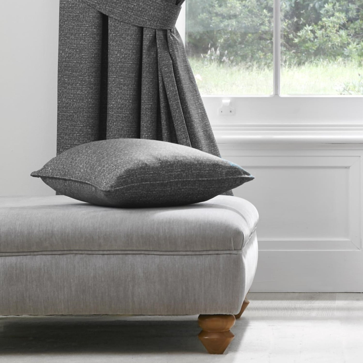 Pembrey Floral Brushed Cotton Cushion Cover 43cm x 43cm - Charcoal - Pembrey Cushion In Charcoal 43 X 43Cm 3