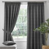 Pembrey Thermal Brushed Cotton Pencil Pleat Curtains - Charcoal Dimout Light Filtering