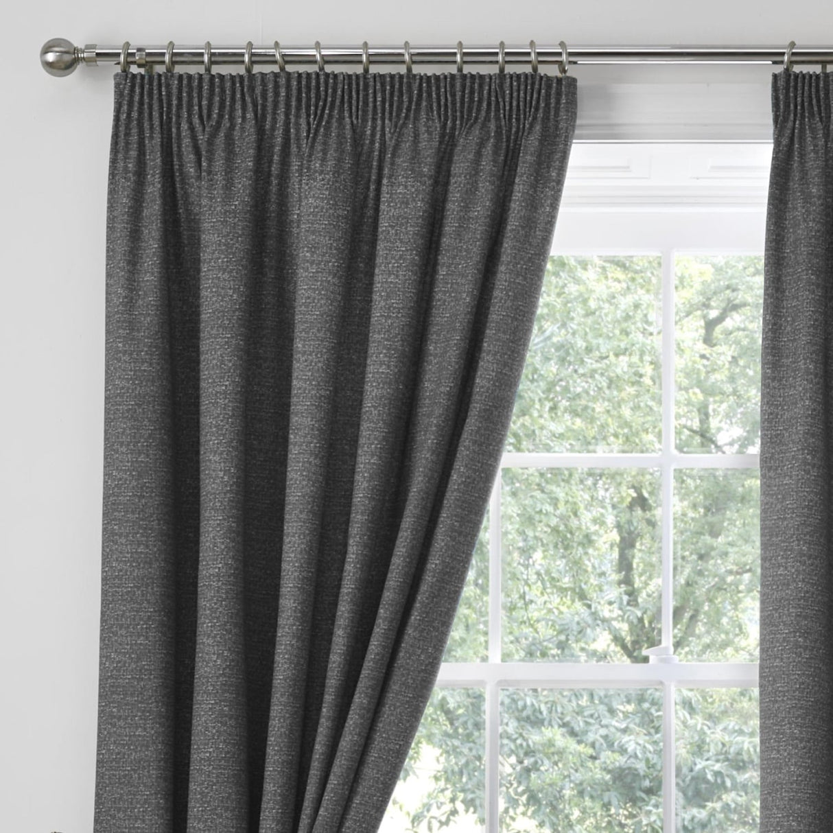 Pembrey Thermal Brushed Cotton Pencil Pleat Curtains - Charcoal Dimout Light Filtering - Pembrey Pencil Pleat Curtains In Charcoal 2