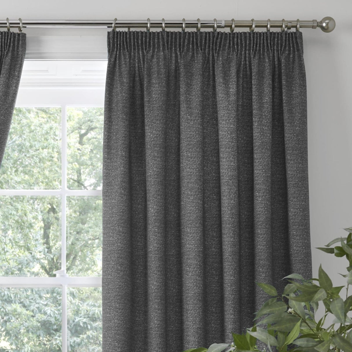 Pembrey Thermal Brushed Cotton Pencil Pleat Curtains - Charcoal Dimout Light Filtering - Pembrey Pencil Pleat Curtains In Charcoal 3