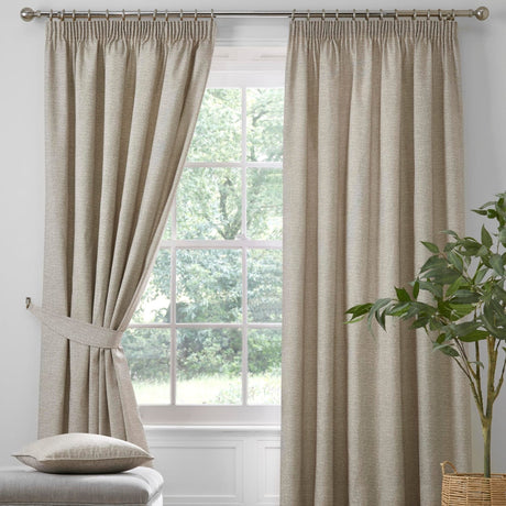 Pembrey Thermal Brushed Cotton Pencil Pleat Curtains - Natural Dimout Light Filtering