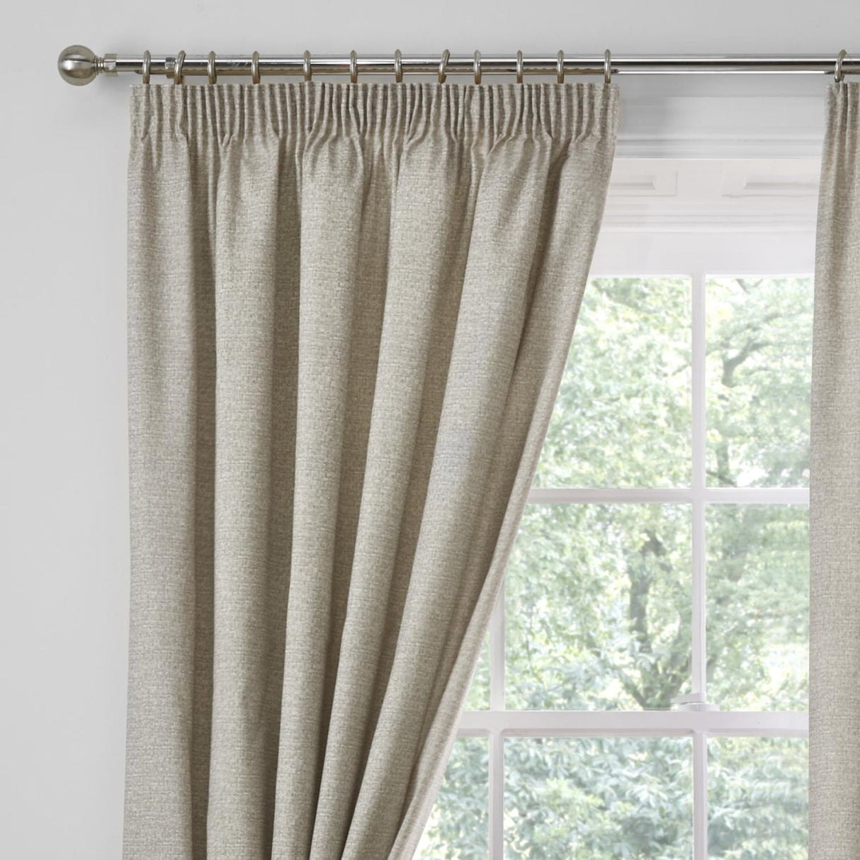 Pembrey Thermal Brushed Cotton Pencil Pleat Curtains - Natural Dimout Light Filtering - Pembrey Pencil Pleat Curtains In Natural 2