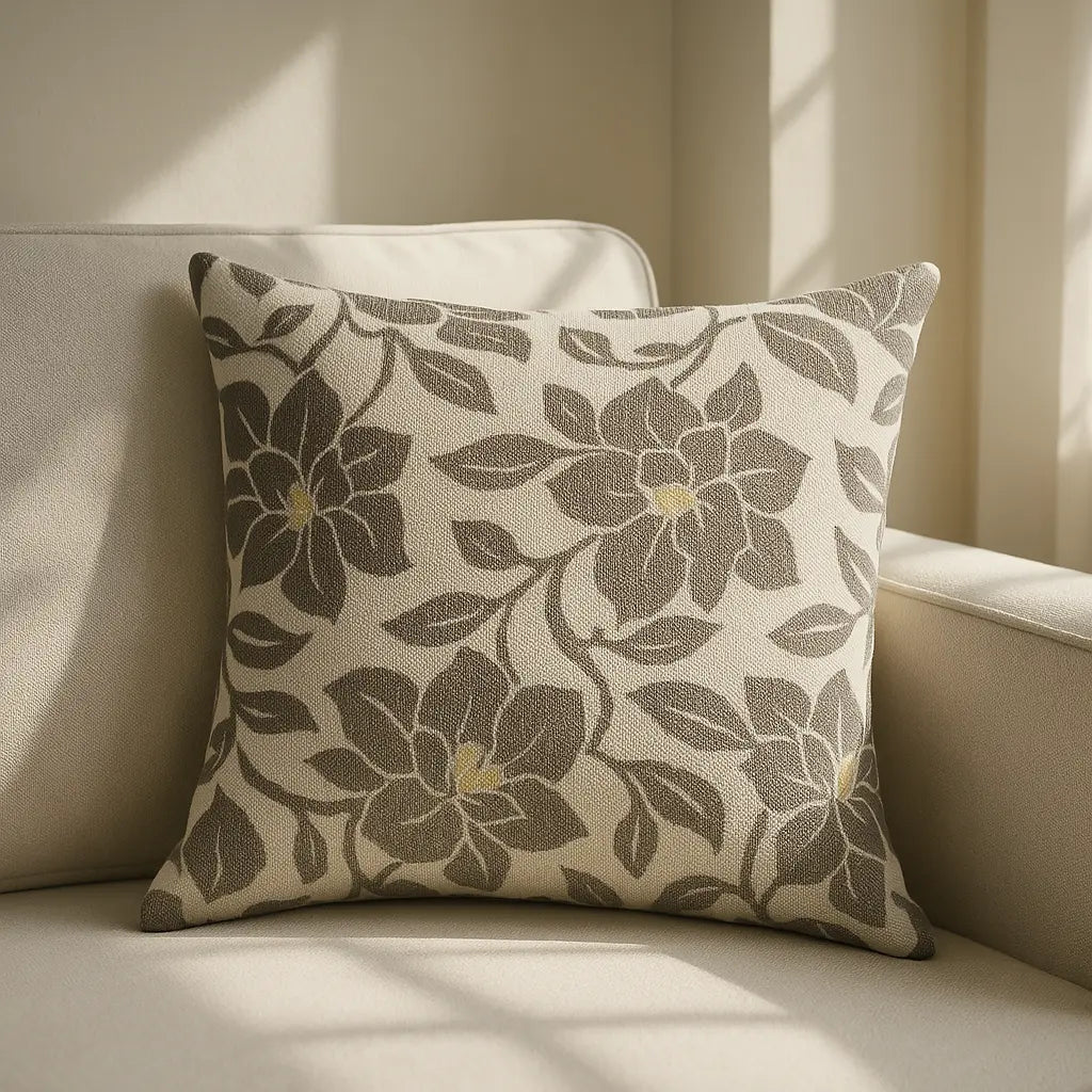 Peony Chenille Silver Cushion Cover