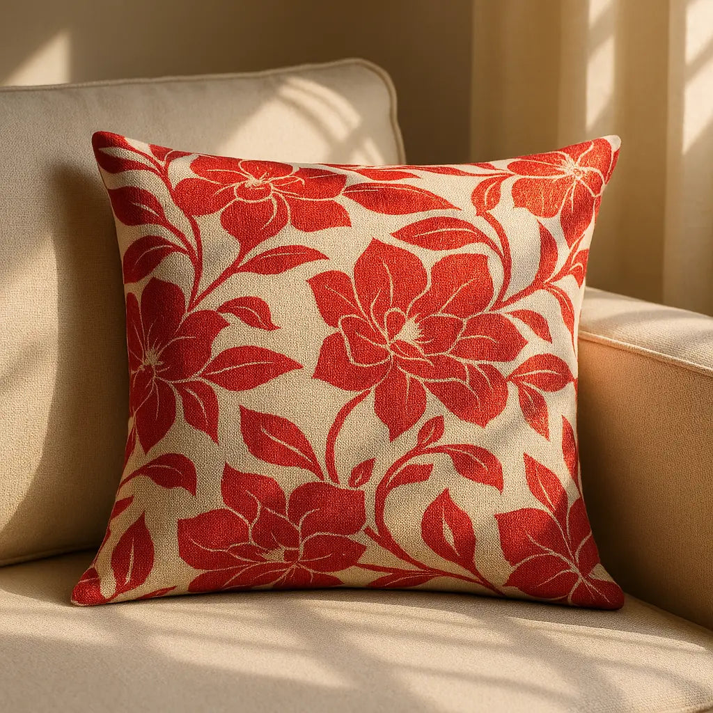 Peony Chenille Red Cushion Cover