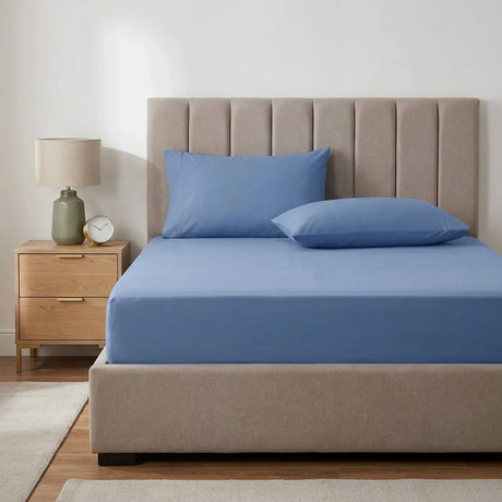 Percale 180 Thread Count Blue Fitted Sheet 25cm Deep-1